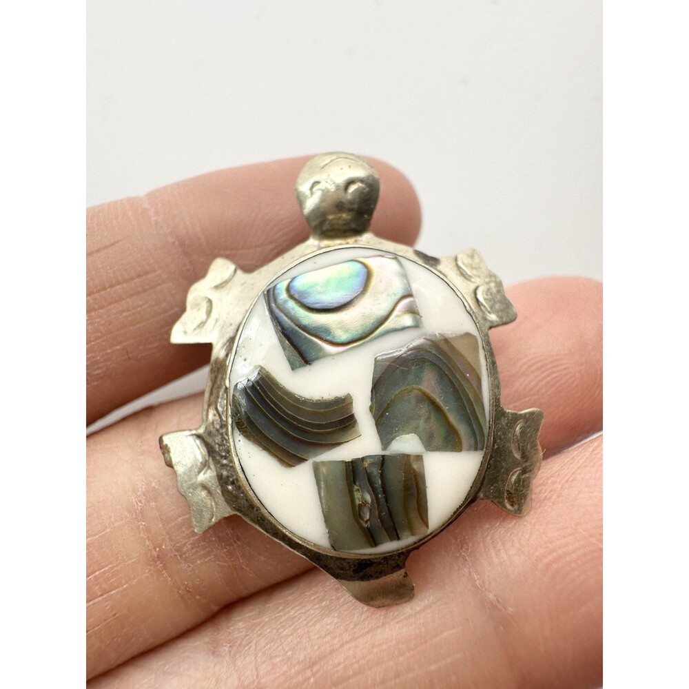 Vintage Alpaca Mexico Silver Abalone Turtle Tortoise Brooch Pin